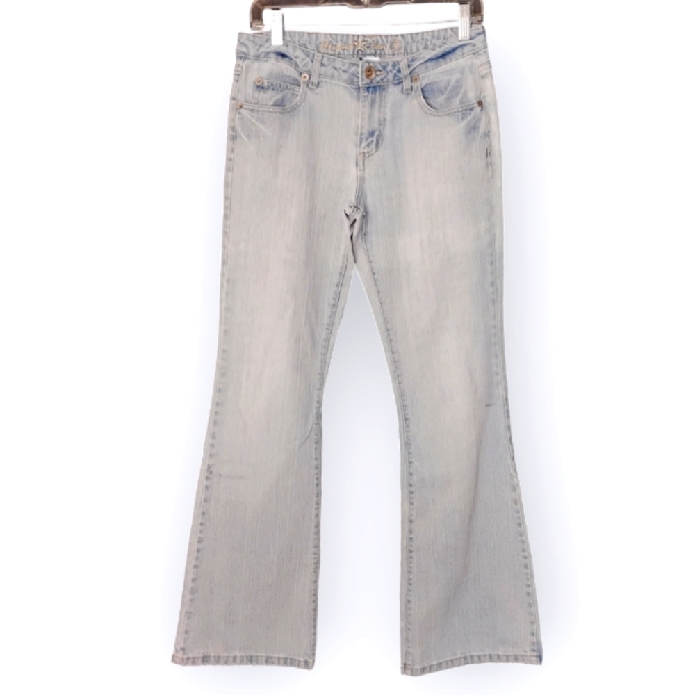 ARIZONA JEAN CO Bleach Faded Mid Rise Denim Bootcut Blue Jeans
